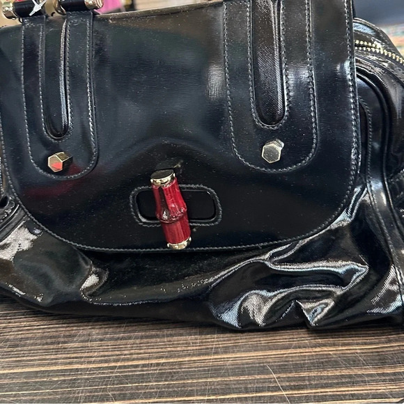 ❤️🥂Host Pick🎉❤️ Gucci Dialux coated  Canvas Pop Bamboo Top handle Satchel bag - Picture 3 of 16